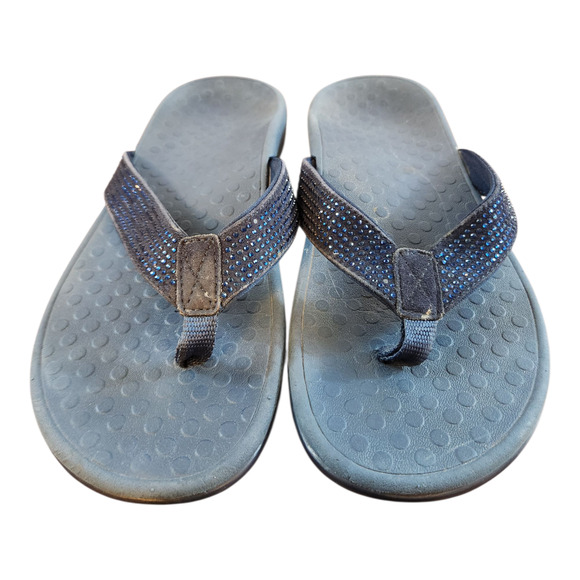 Vionic 320 Tiders navy rhinestone orthotic post toe flip flop sandal sz 8 shoe - Picture 1 of 13